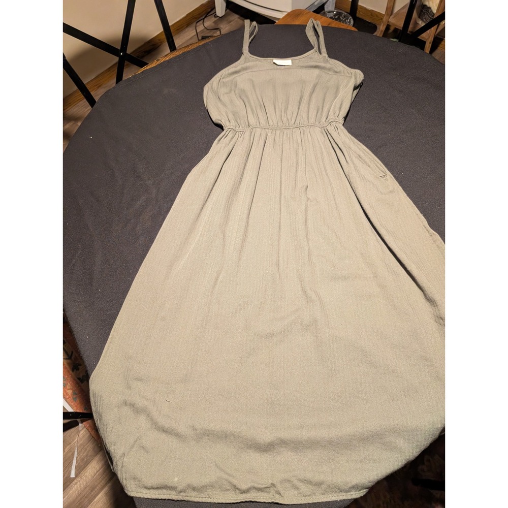 Universal Thread Olive Green Herringbone Midi Dress Sleeveless Pockets Large